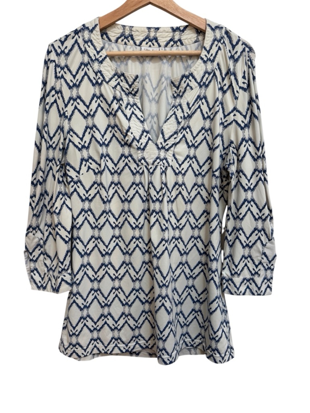 Ellie Kai Geometric Print Longline Blouse Top Women’s Size 6 Nylon Spandex